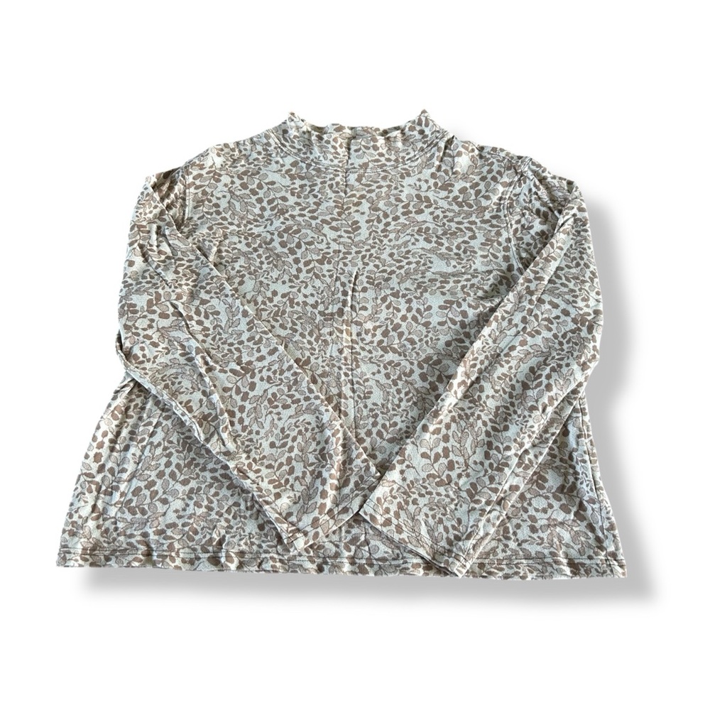 [Studio Works] Brown Leaf Print Mock Neck Top